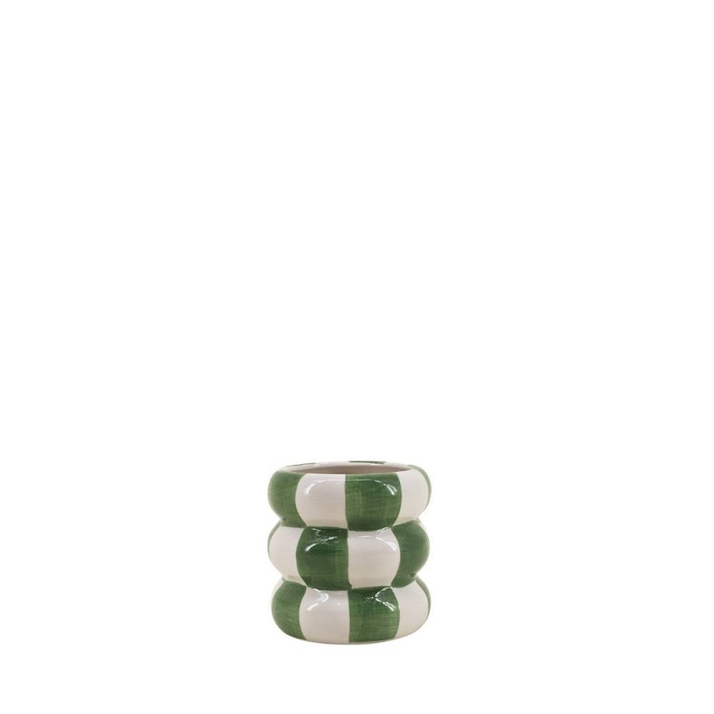 Cache pot en céramique à damiers vert / blanc, H10cm - Ornami - 5