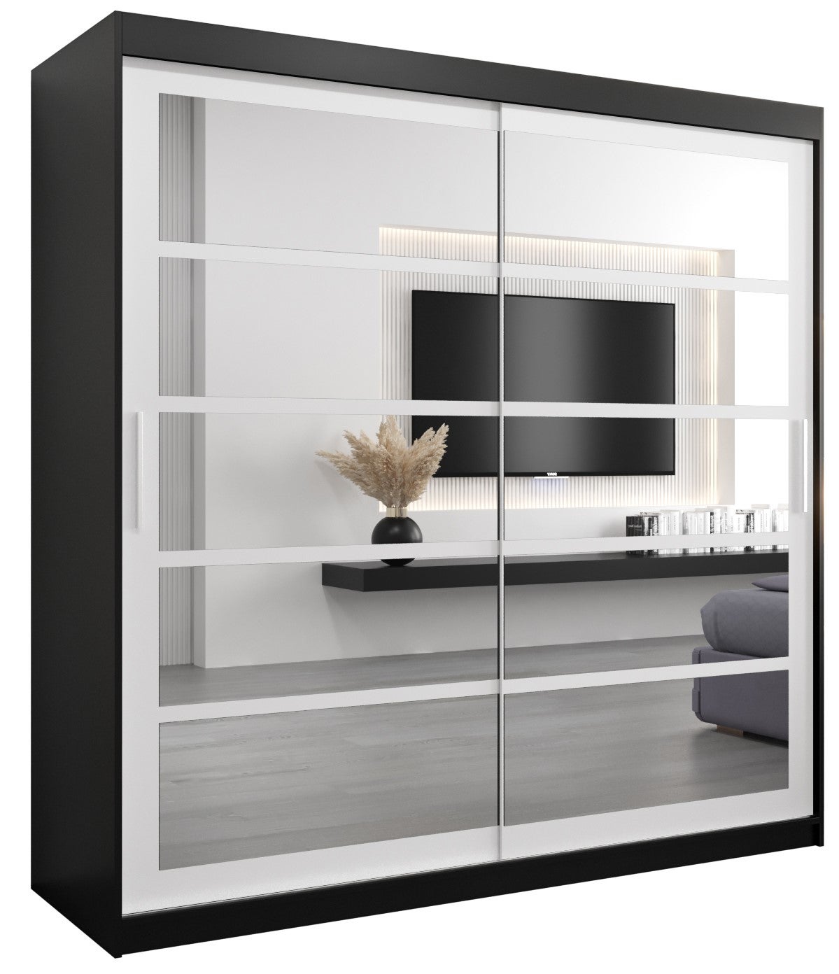 Szafa przesuwna garderoba ROMA 2 200 x 62 x 200 cm Czarny + Biały - Abiks Meble