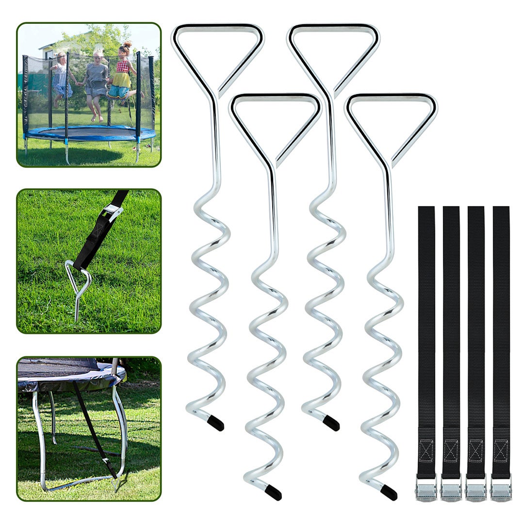 Zestaw Kotew Spiralnych 4 szt. Stal Ocynkowana, Łatwy Montaż bez Kopania, Stabilne Mocowanie Trampoliny