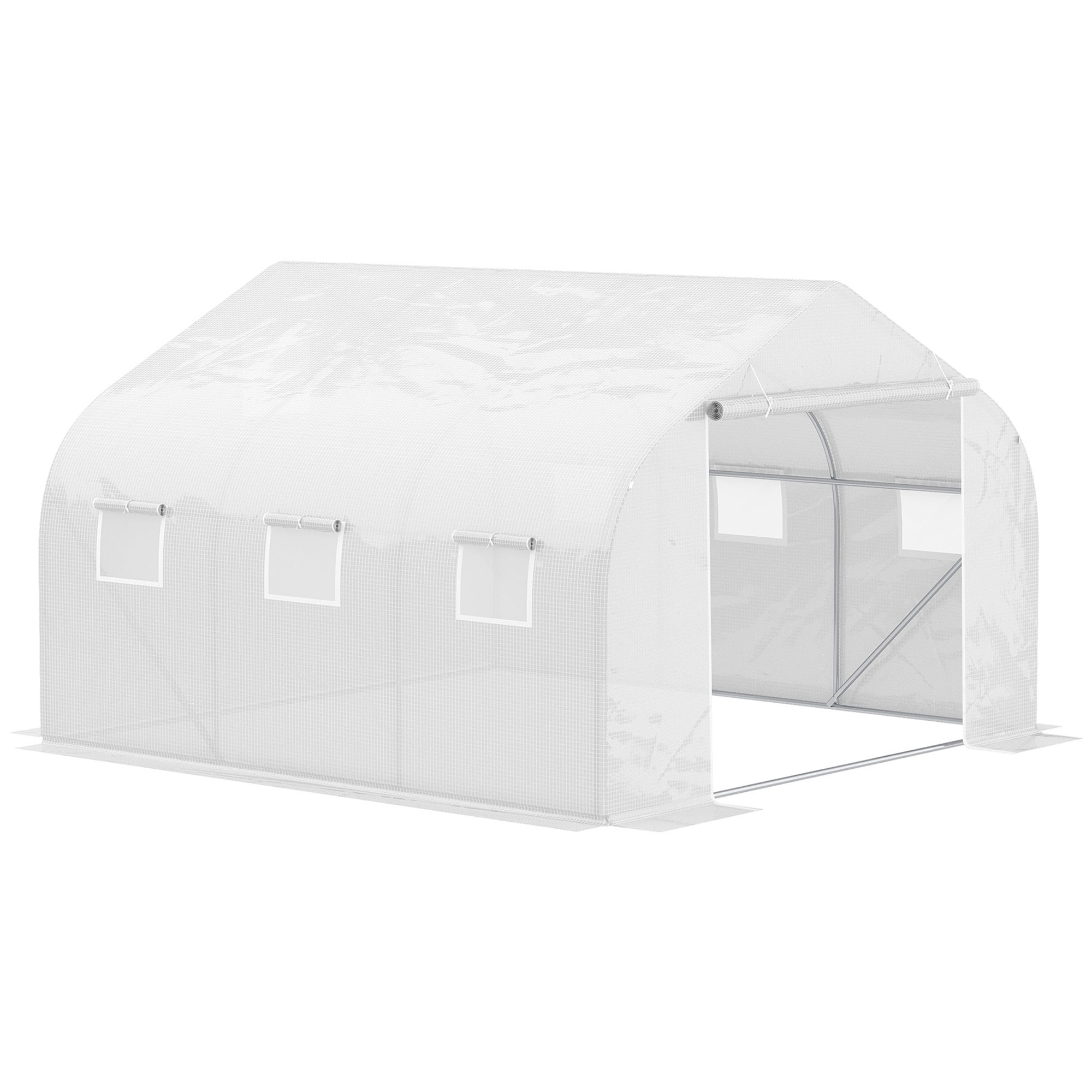 Serre Tunnel de Jardin 13,35 m² dimensions 4,5L x 3l x 2H m Porte + 6 fenêtres enroulables Acier galvanisé bâche PE Haute densité Blanc - 3