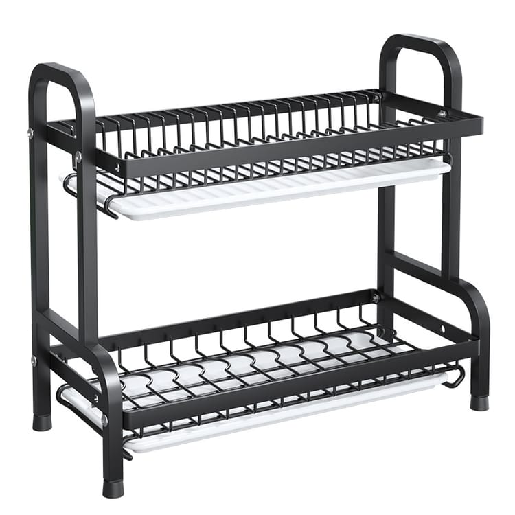 Égouttoir à vaisselle à deux niveaux - Acier inoxydable, grande capacité, avec bac récupérateur, pour assiettes et bols - 5