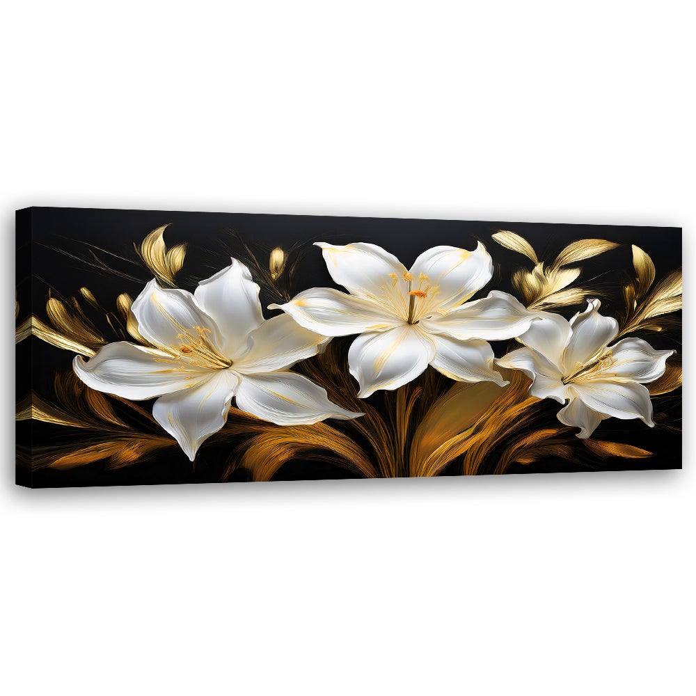 Obraz na płótnie, Abstrakcja Glamour Białe Lilie Kwiaty 150x50