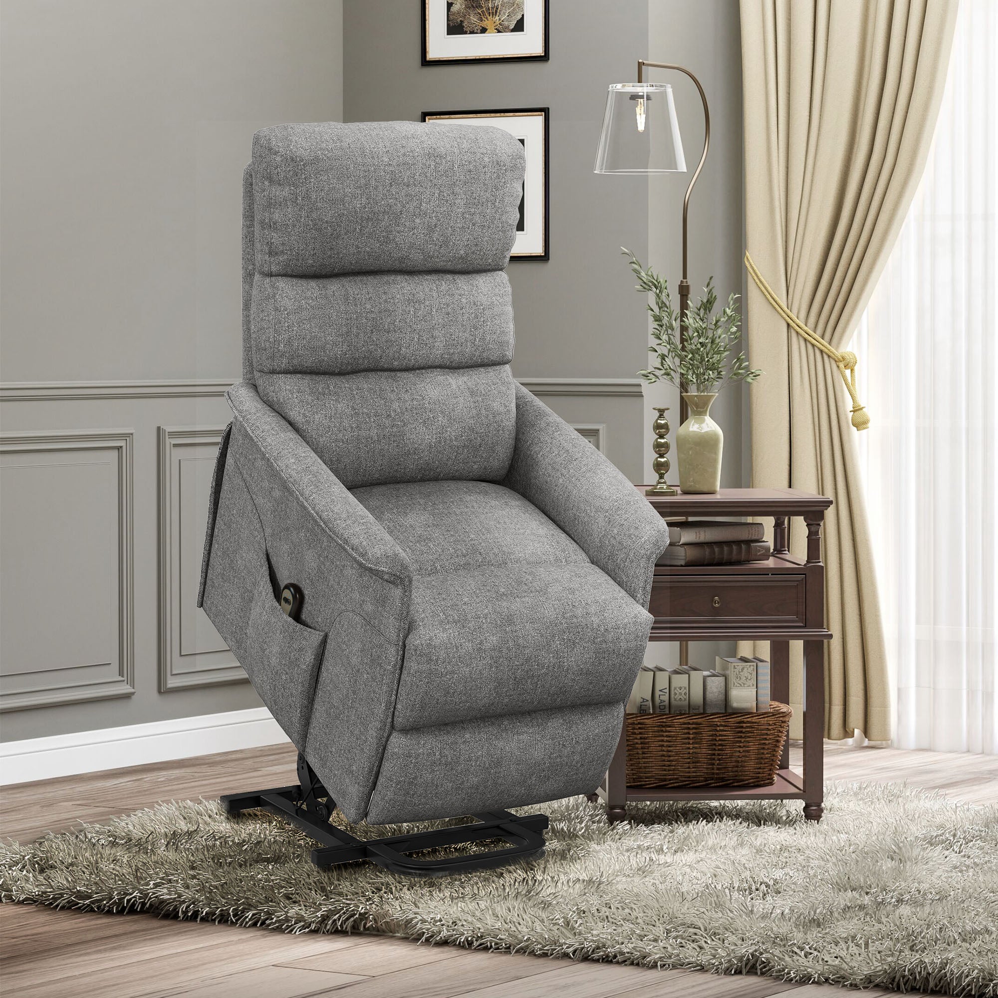 Fauteuil releveur électrique avec repose pied dossier inclinable télécommande et pochette gris - 3