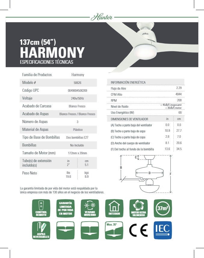 Ventilateur de plafond Harmony Nickel avec lumière - 7