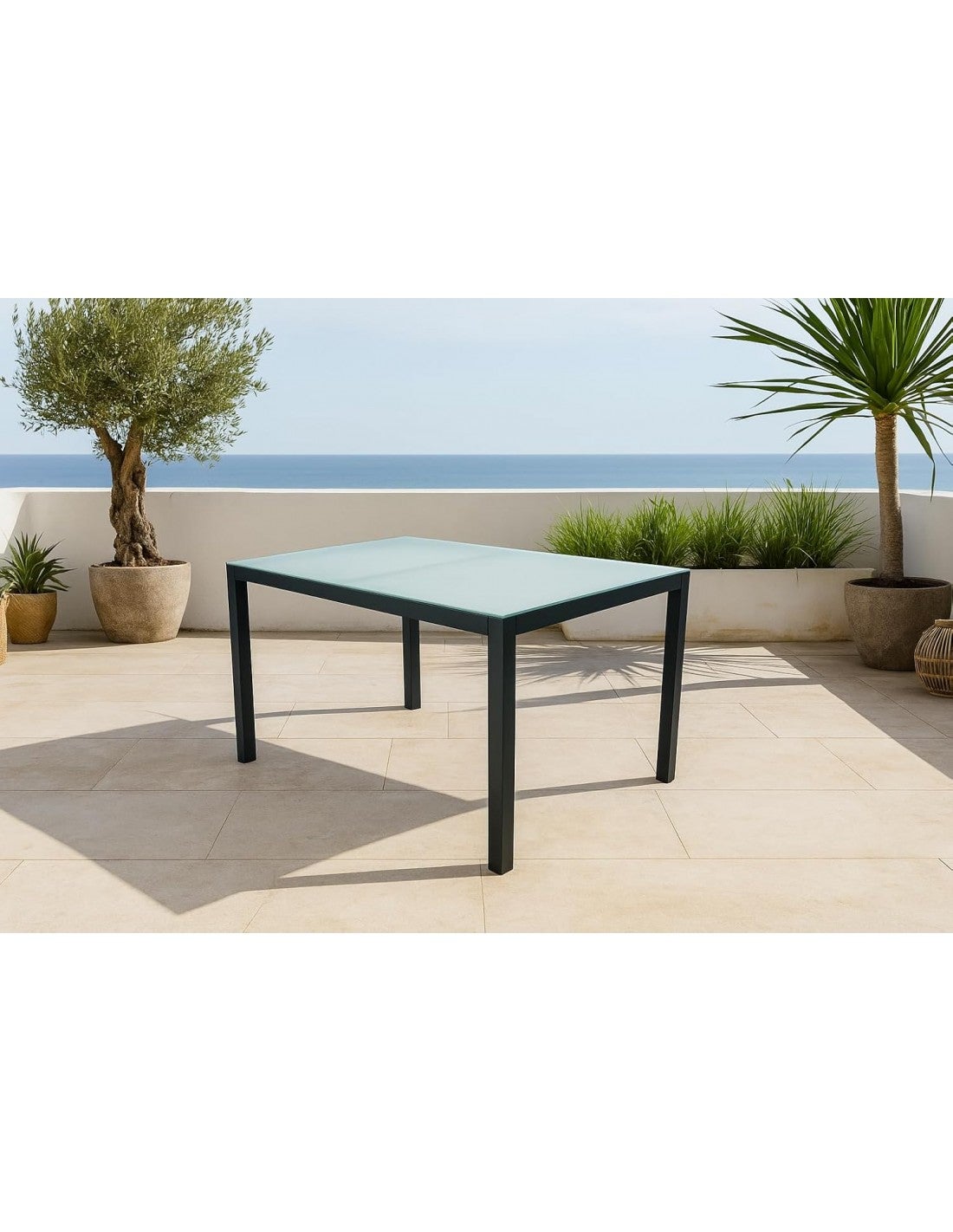 Conjunto de Mesa y Sillas de Jardín Gris para 6 Personas — Aluminio y Cristal Templado de 150 x 90 cm para Exterior - 9