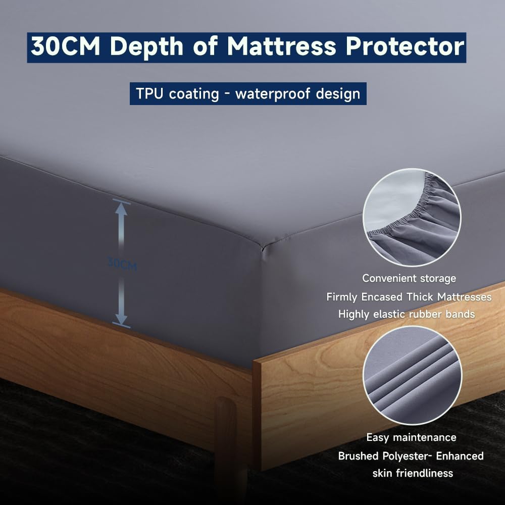 Protège Matelas Imperméable et Anti-acariens, Alaise 180 x 200 Imperméable, Premium Respirant Housse Matelas, Imperméable Drap Housse, (Gris foncé) - 4