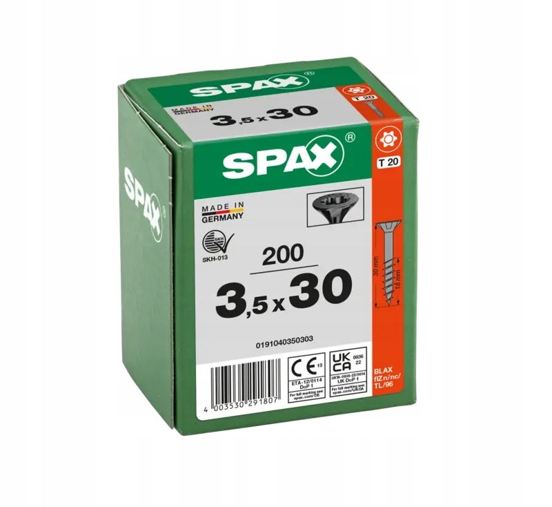 Wkręty do drewna SPAX3,5x30mm torx,niepełny gwint,łeb stożkowy,czarne200szt