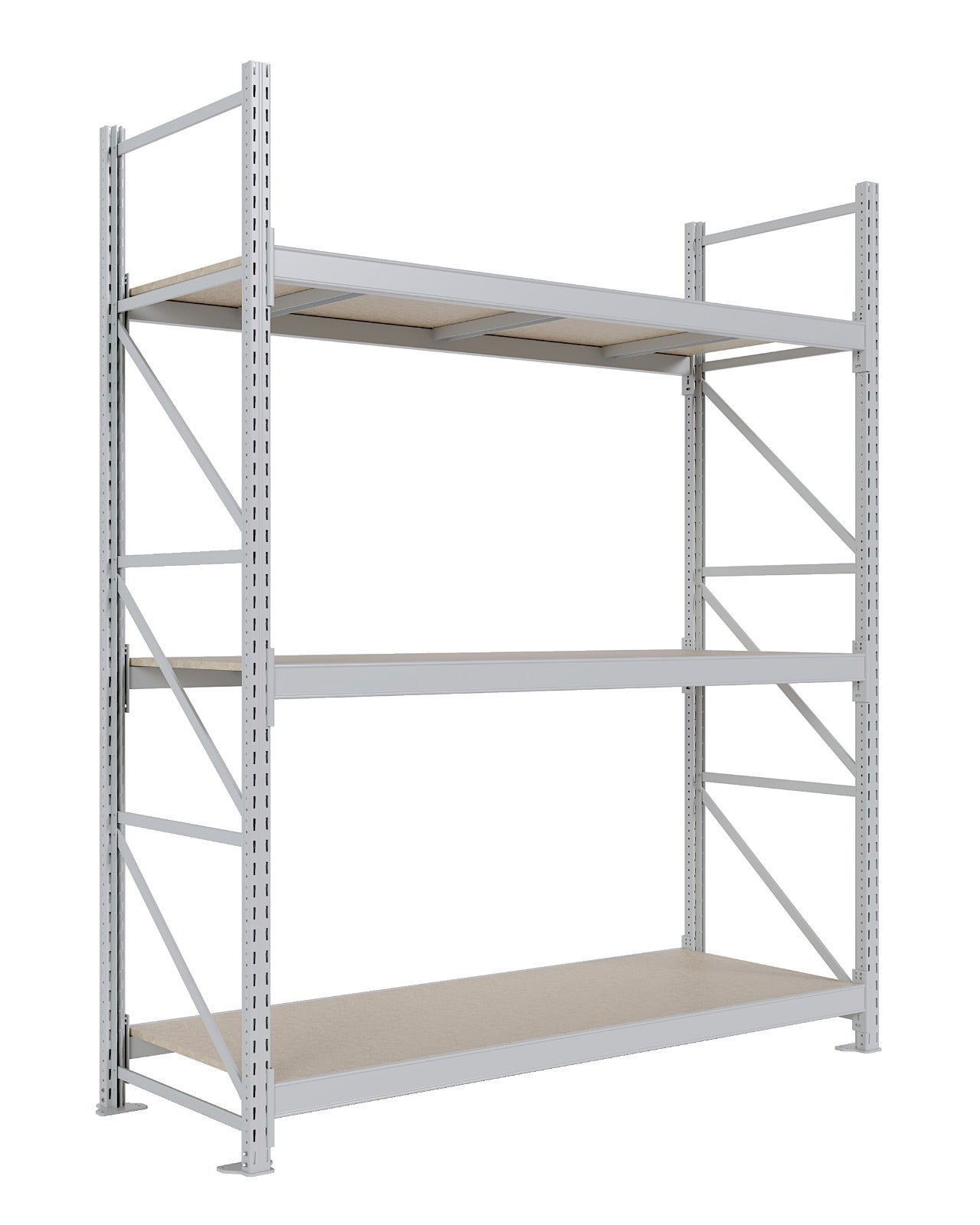 Regał magazynowy KX 200x80x250cm nośność 500 kg 3 półki wolnostojący z nogą końcową jasny szary KTD