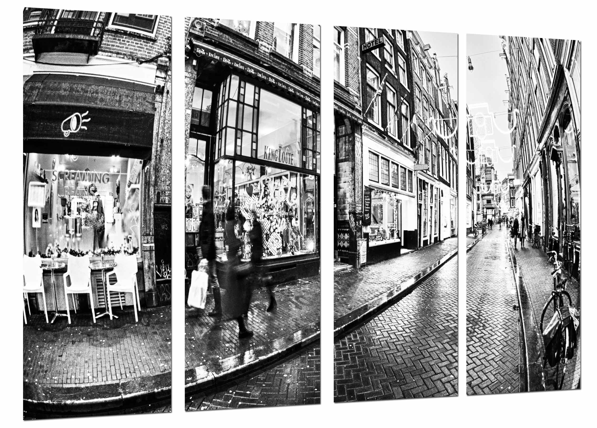 Paisaje ciudad calle antigua, vintage, blanco y negro, impresión fotográfica sobre madera, cuadro moderno decorativo