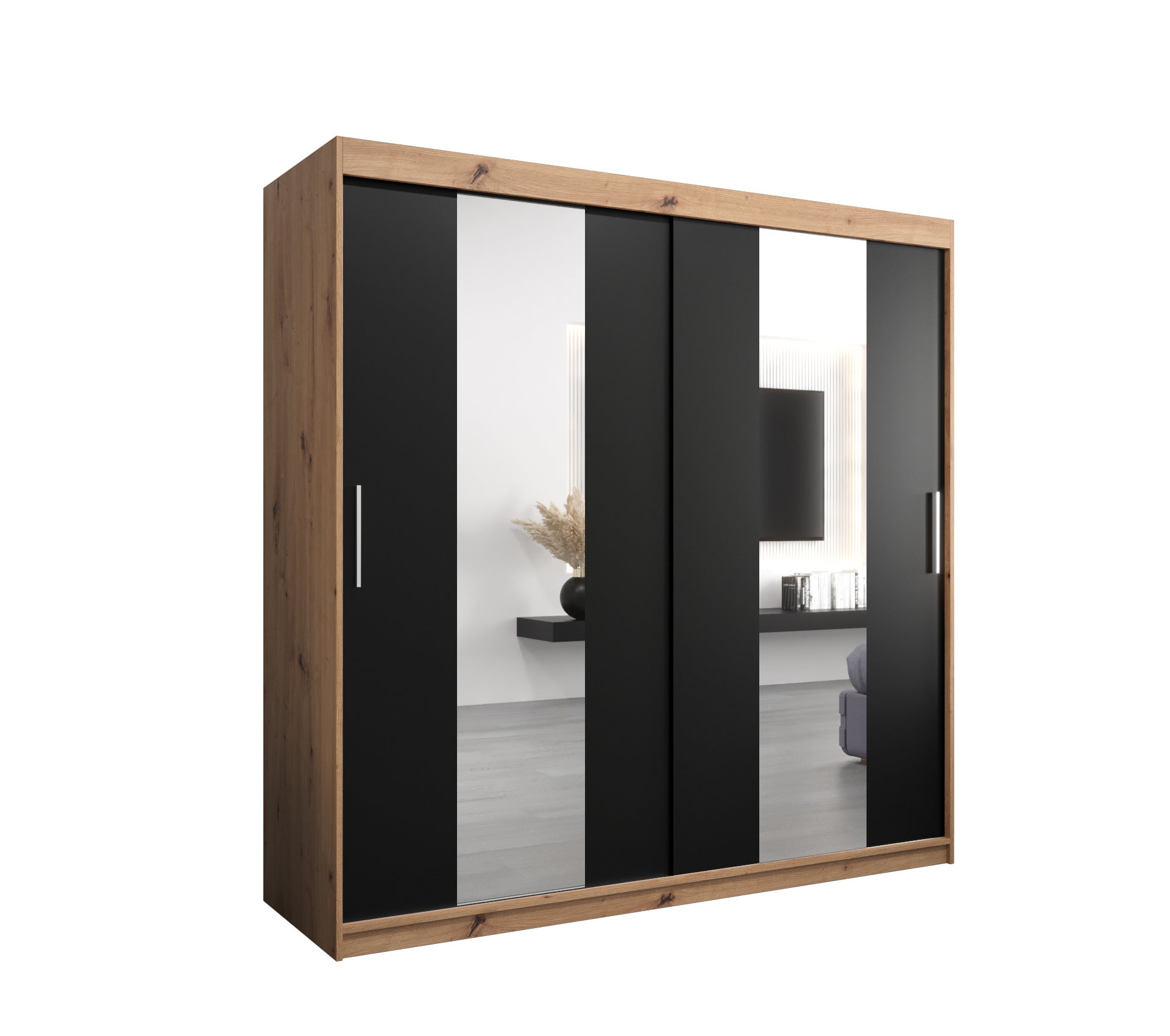 Szafa przesuwna garderoba POLE 200 x 62 x 200 cm Artisan + Czarny - Abiks Meble