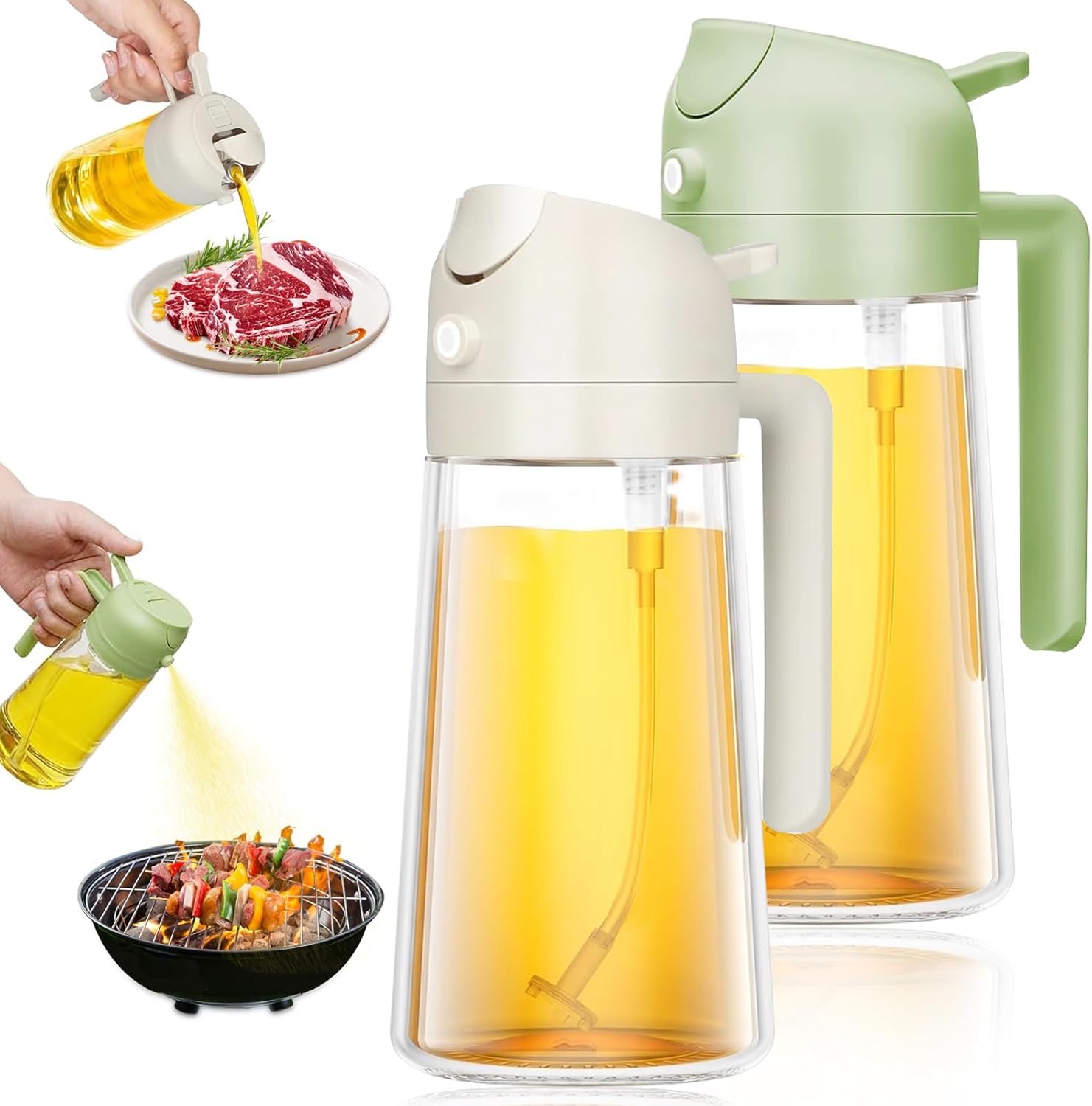 2-częściowy spryskiwacz do oleju do gotowania, 470 ml, 2 w 1, szklana butelka ze spryskiwaczem, do frytkownicy powietrznej do gotowania, grillowania,