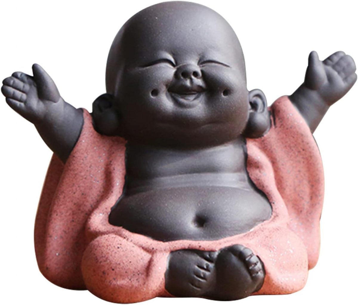 Statuie ceramică Maitreya râzătoare, Buddha norocos așezat, sculptură de grădină și decor interior, ornament portocaliu