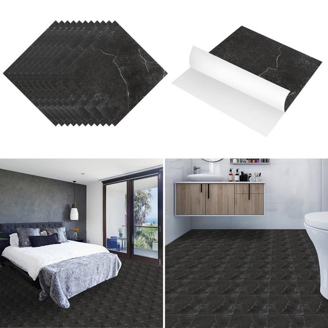 Dalles de sol PVC adhésives -4 Boites de 44 dalles vinyle auto-adhésives - Marbre noir - ca.4 m²