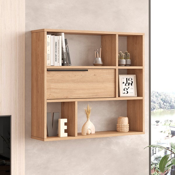 Mensola A Parete Geometrica In Legno – Design A Onda Moderno, In Quercia O Noce, 65x40x15 Cm