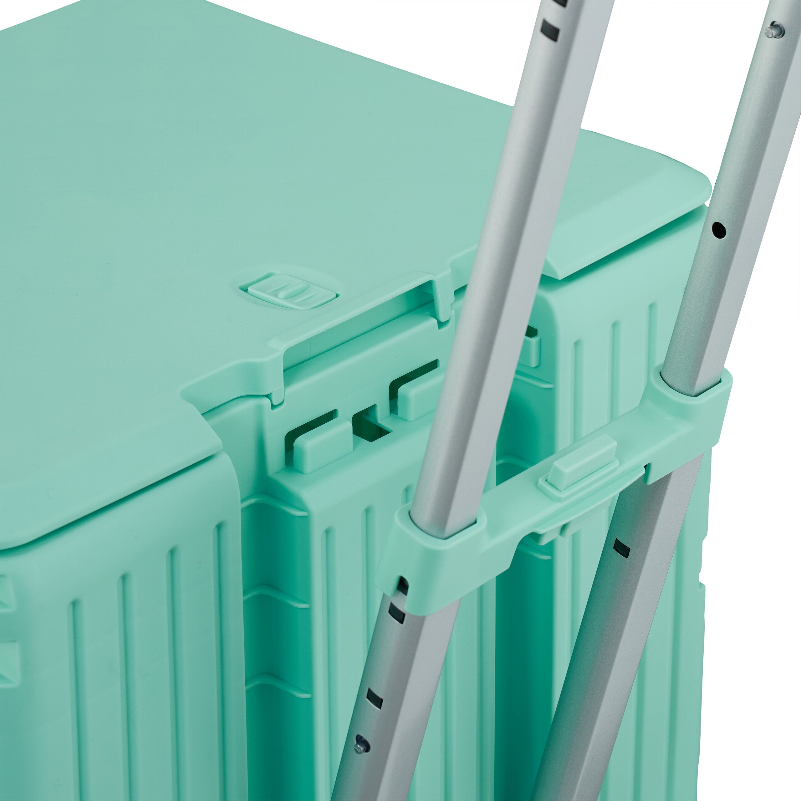 Relaxdays Chariot de courses avec couvercle, caisse pliable à roulettes, poignée inclinable, 35 kg, turquoise - 7