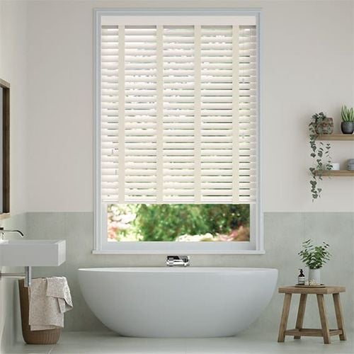 Venecianas madera efecto madera con cinta color crudo - crema 71x120 - cortinadecor