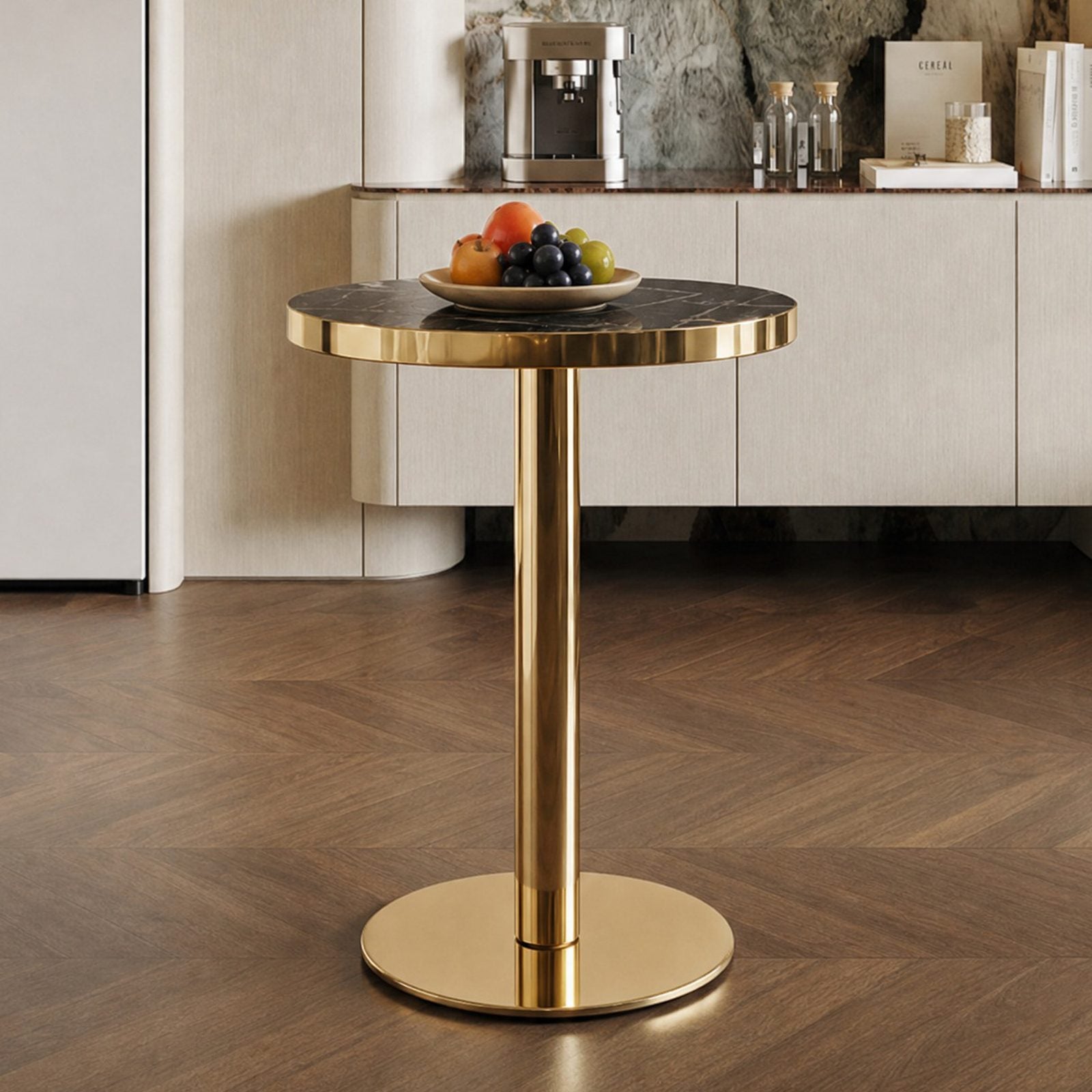 Table d'appoint ronde moderne avec cadre en acier inoxydable doré ...
