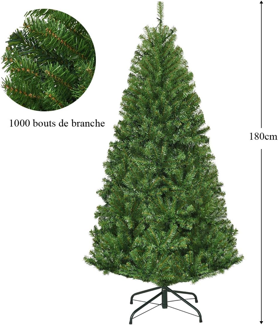180 CM Sapin de Noël Artificiel Lumineux 350 LED Multicolore, 11 Modes d'Eclairage, 1000 Branches en PVC Ignifugé, Pied en Métal, Décoration Noël - 2
