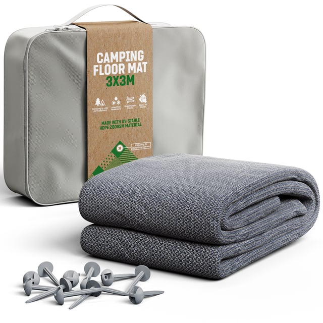 GardenGloss Tapis de Préau 300x300 - Tapis de Camping Extérieur Résistant aux Intempéries - Avec 12 Piquets de Fixation et Sac de Transport