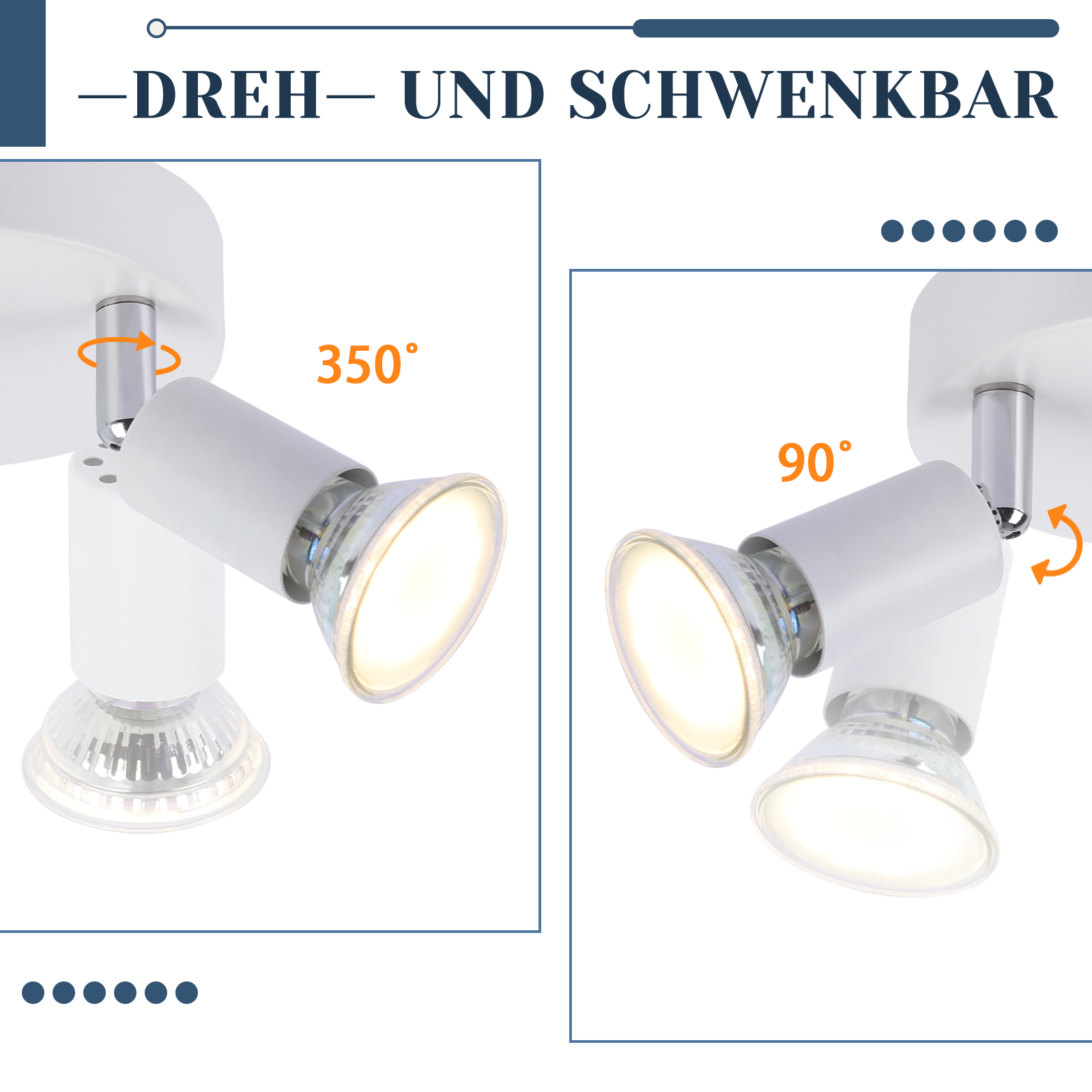 NETTLIFE Lámpara de Techo LED GU10 - 3 Focos de Techo Redondos Modernos de 350° para Cocinas Pasillo Dormitorio Sala de Estar - Sin Bombilla blanca - 9