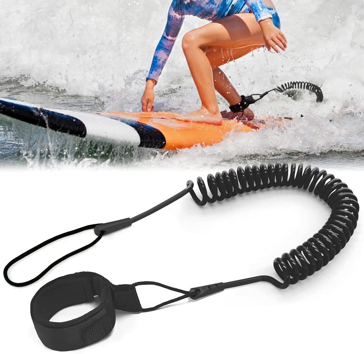 10 ft Surf Leash, Sup Leash Telescopic Ankle Spiral for Stand Up