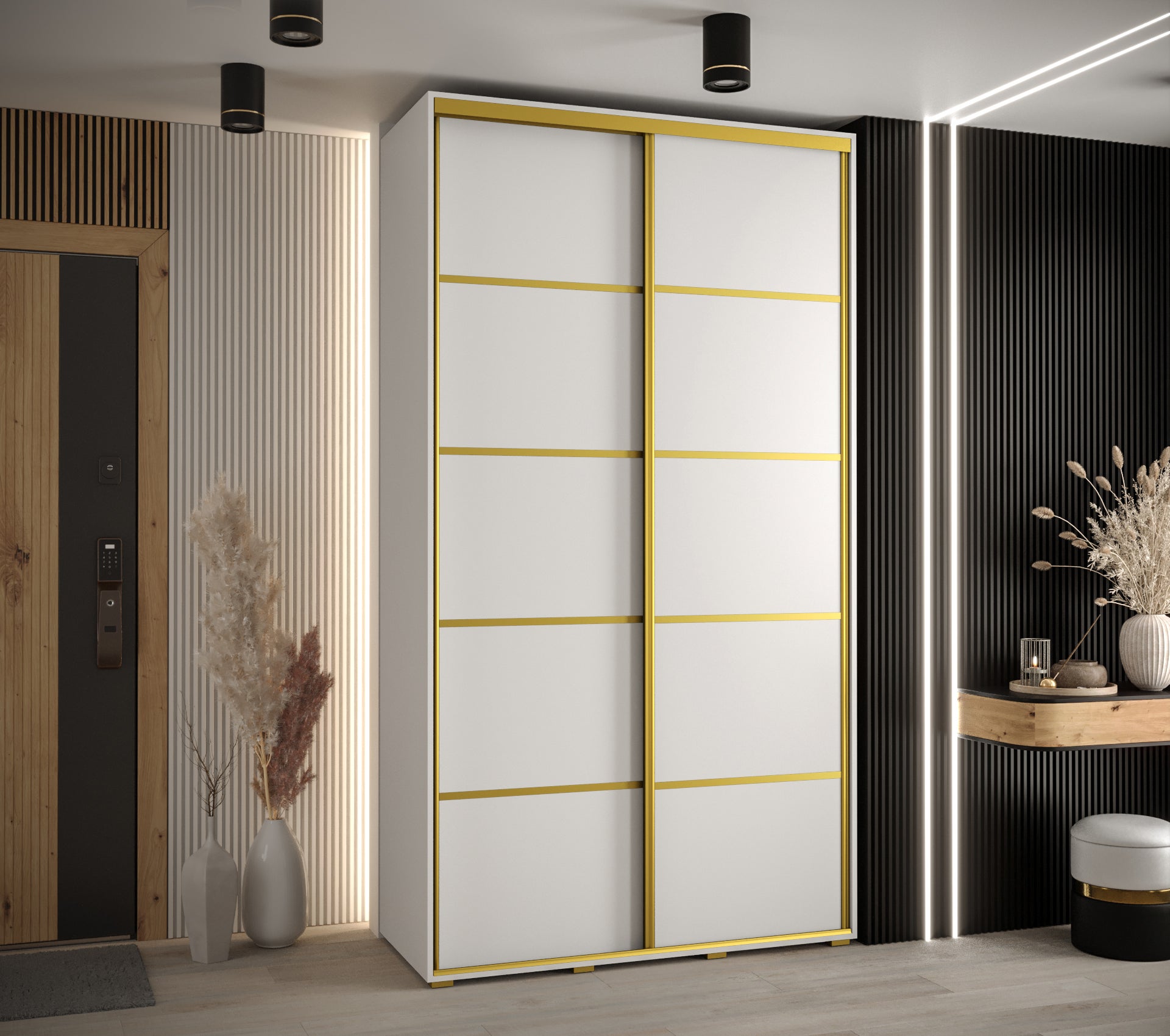 Szafa przesuwna wysoka Davos 4 140 x 60 x 235,2 cm biały + biały + u. złoty - Abiks Meble - 2