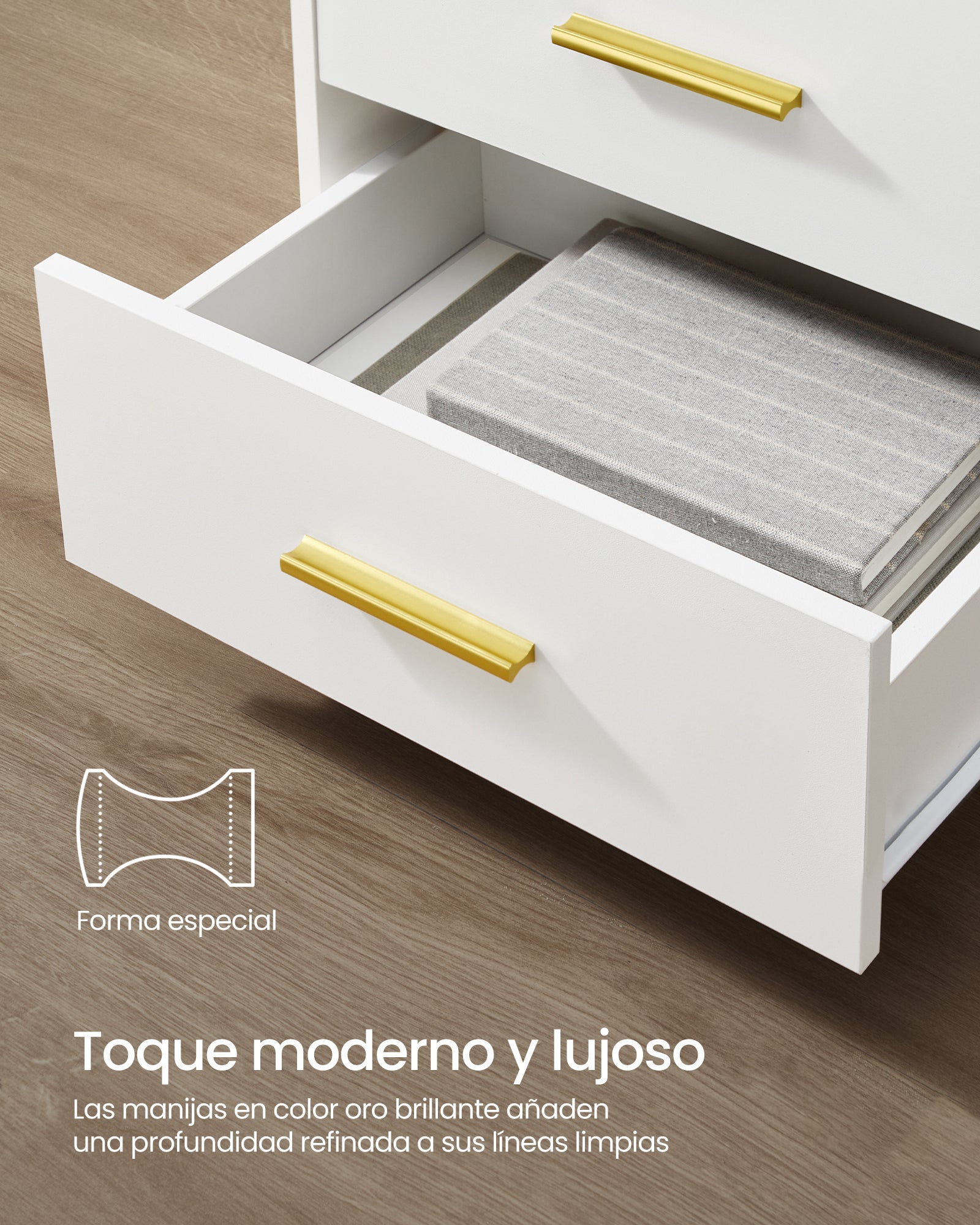 CUSTOS Colección - Mesita de Noche con Estación de Carga, Luz LED, Mesa Auxiliar con Cajones, Estante Abierto, 2 Tomas CA y Puertos USB, Blanco Nube - 5