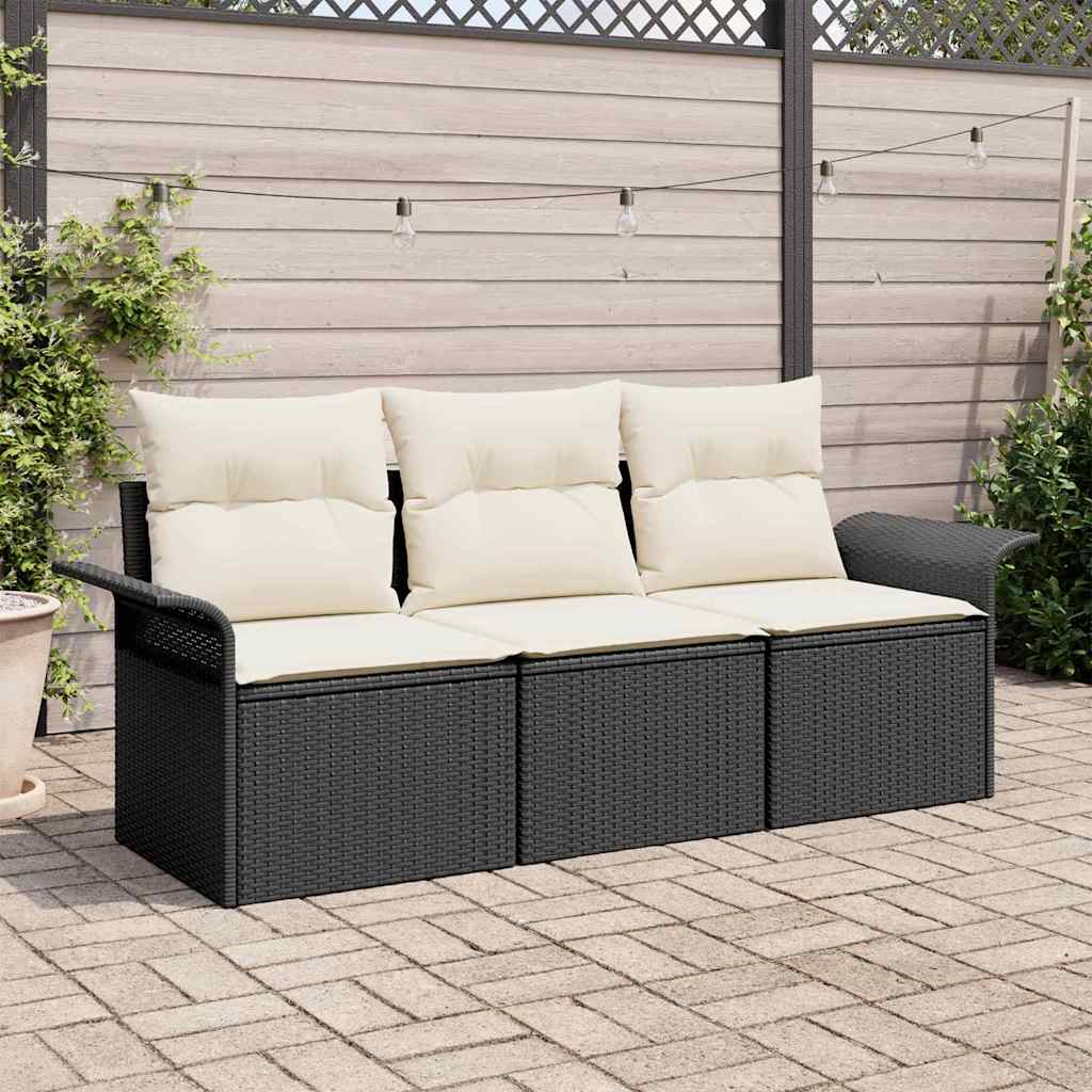 Zestaw Sof z poduszką 3 pcs Czarny polirattan vidaXL