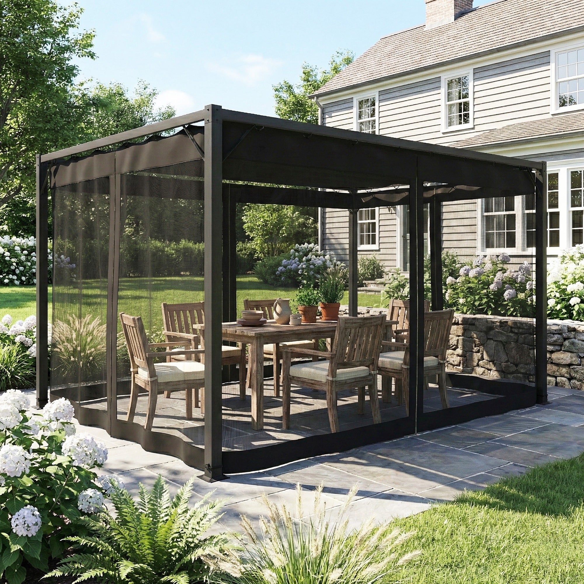 Pérgola Outsunny Aluminio, Poliéster Gris Oscuro 397x297x225 cm - 8