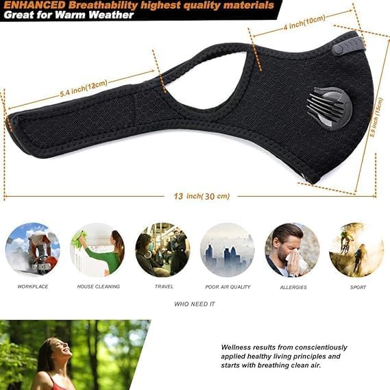 (noir) Masque de sport demi-visage coupe-vent pour vélo, protection contre la poussière, le froid et la pollution avec filtre – Idéal pour le ski - 3