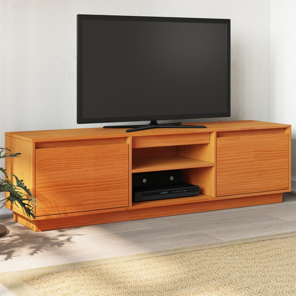 vidaXL Meuble TV Marron miel 140x35x40 cm Bois de pin massif - La Poste