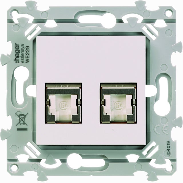 prise rj45 - catégorie 6 - stp - double - grade 2 tv - pure - hager essensya we227