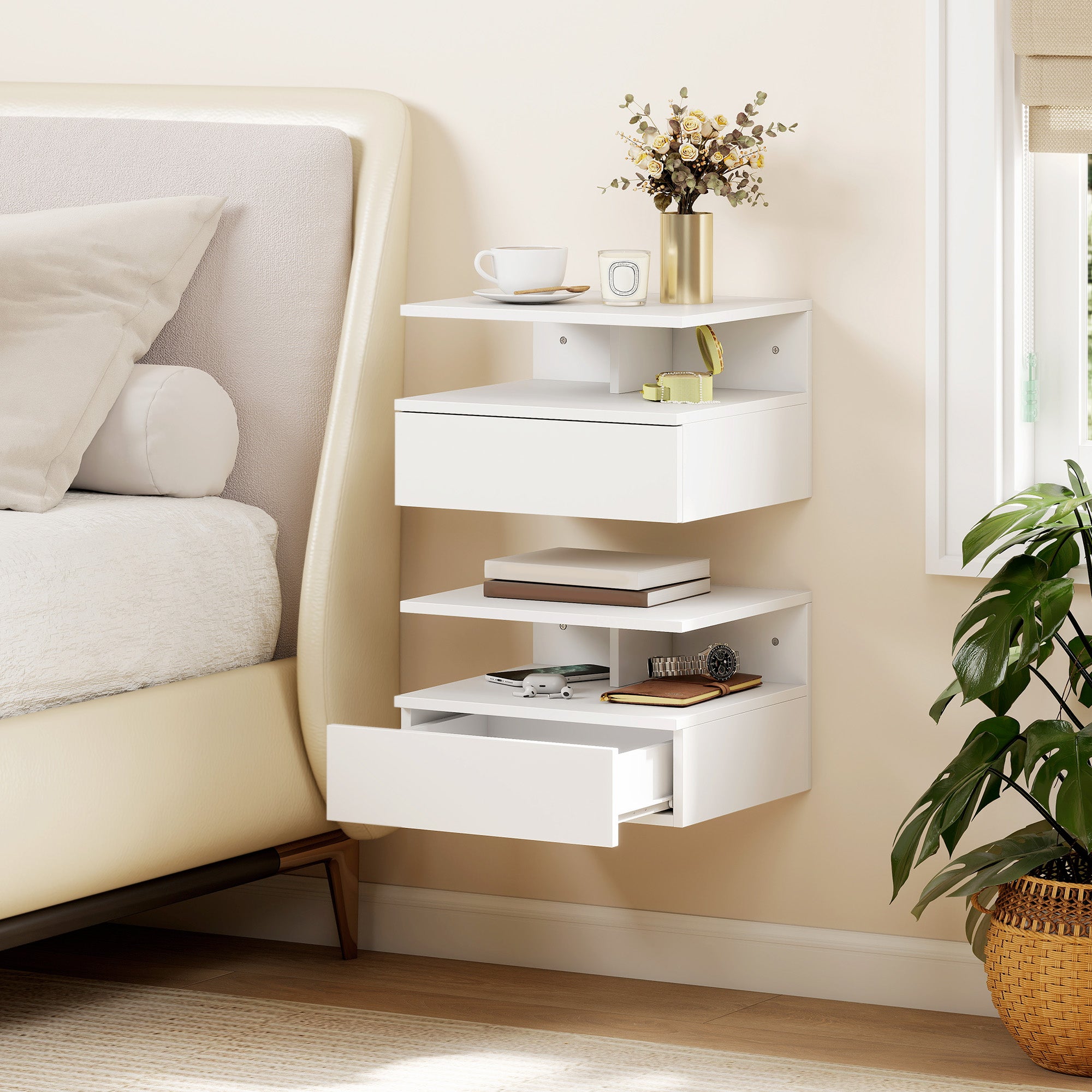 Set de 2 mesitas de noche con cajón HOMCOM 35x32x22,5 cm blanco - 2