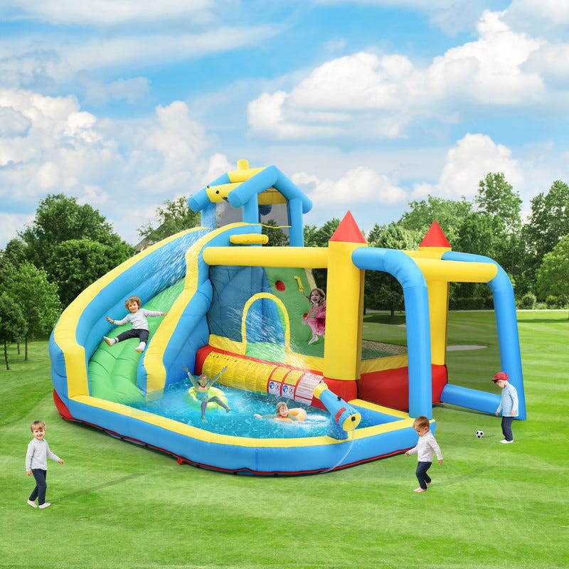 VEVOR Castillo inflable para tobogán acuático con soplador, castillo animoso compacto 5 en 1 para niños con tobogán, piscina de chapoteo, pared de escalada, aro de baloncesto y área de rebote VEVOR Castillo inflable para tobogán acuático con soplador, castillo animoso compacto 5 en 1 para niños con tobogán, piscina de chapoteo, pared de escalada, aro de baloncesto y área de rebote