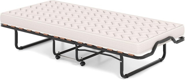 Cama dobrável 80x200cm, com colchão ortopédico memória 10cm, cama adicional com 4 rodas rotativas e 15 bases de macarrão plano, carga 120kg, bege