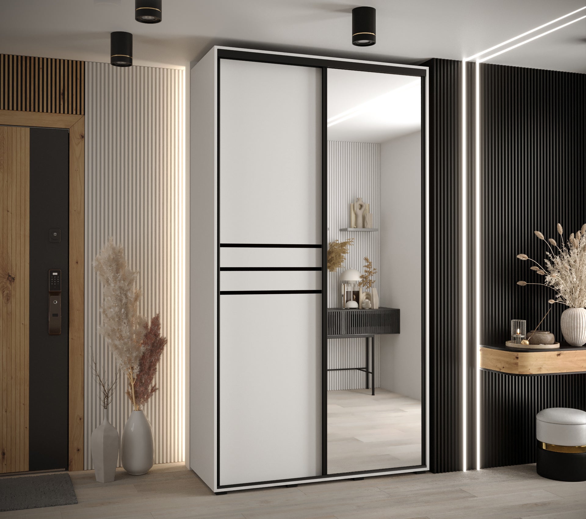 Szafa przesuwna z lustrem wysoka Davos 11 140 x 60 x 235,2 cm biały + biały + u. czarny - Abiks Meble - 2