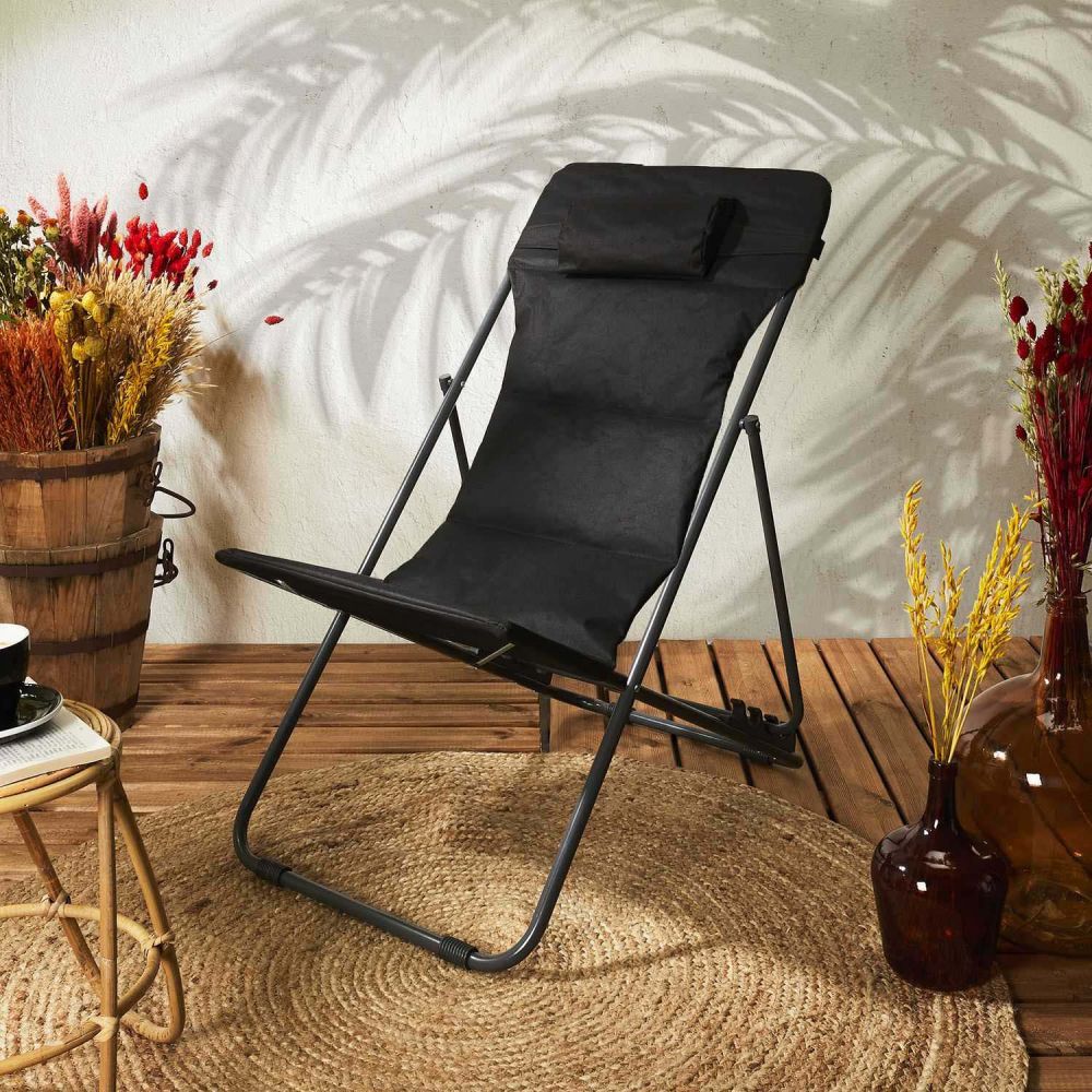 Transat Pliant - Home Deco Factory - Corfou - Noir - 9