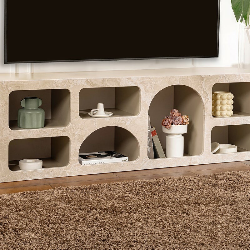 Szafka RTV z 7 wnękami - Efekt beżowego marmuru - LUELA