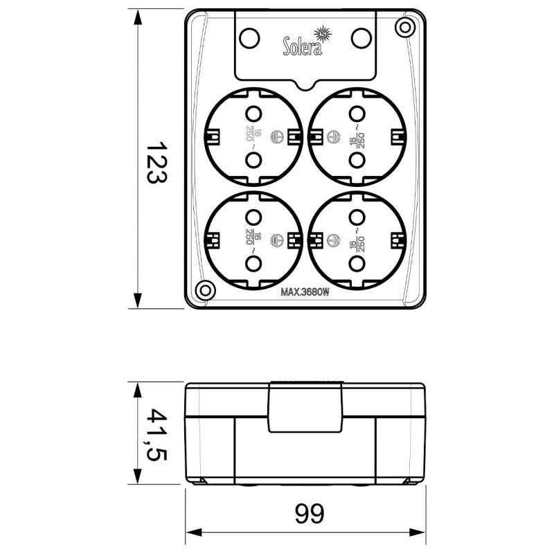 HB Presa Elettrica Bipolare 4T Base-T/8104 T 16A - Quadrupla Con Laterale, Fissaggio A Parete