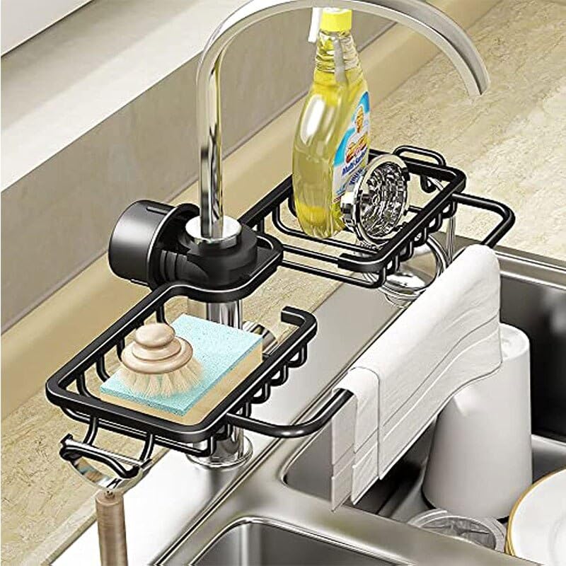 Hemore Porta di Spugna per lavello da Cucina, lavello di plastica Porta di Spugna con Cinturino Regolabile, lavello della Cucina Caddy, portabicchieri di sponde di Sapone, Cestino Caddy del Rubinetto