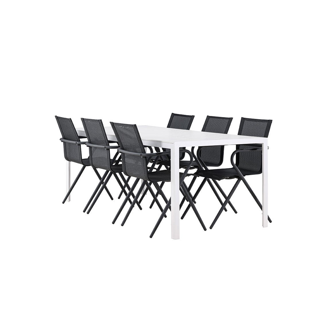 Break zestaw ogrodowy stół 90x205cm biały, 6 krzeseł czarnych.