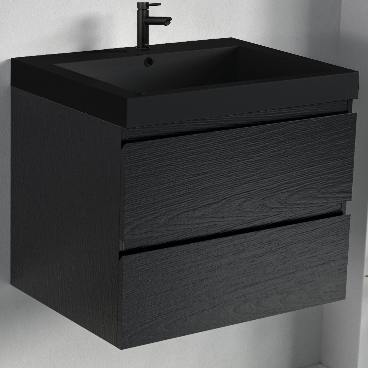 Ensemble meuble vasque 60 cm avec colonne - LOMAZOO Avalon - chêne noir - lavabo noir - 2
