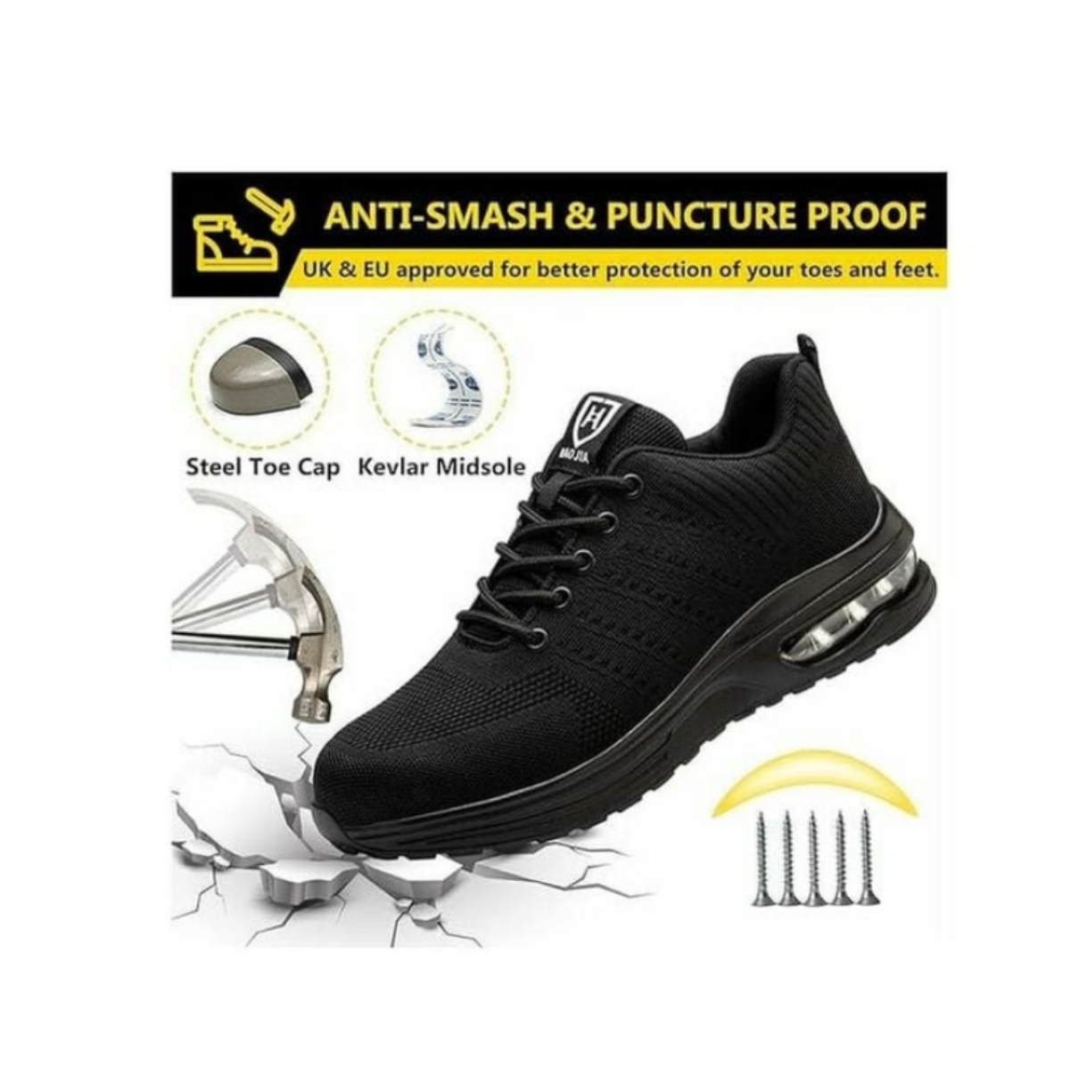 Chaussures de Securité Hommes Femmes Legere Basket de Securite Respirante Confortable Chaussure de Travail avec Embout en Acier Noir Taille 38 - 3