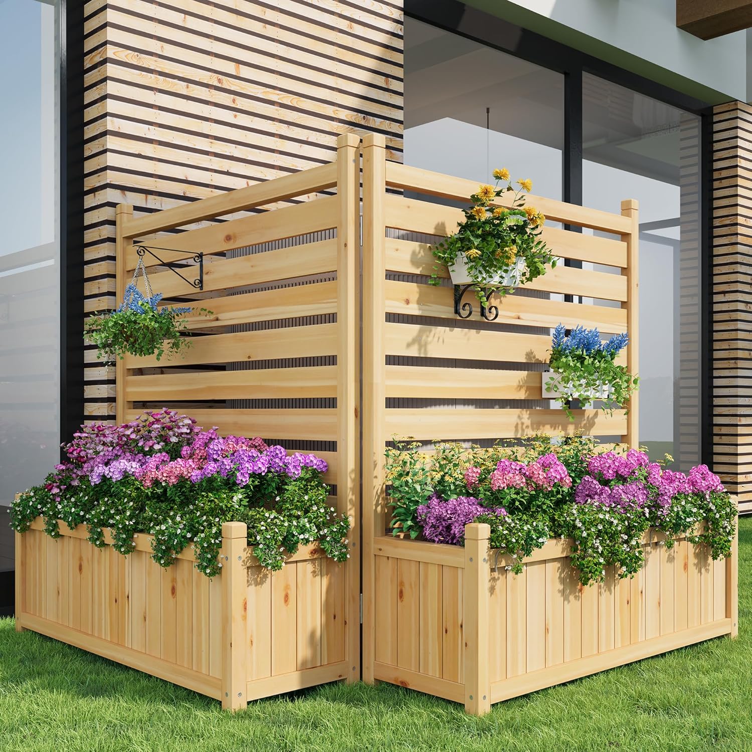 JARDINIERE-Écran Extérieur avec Bac à Plantes - Clôture en bois brut naturel ,Panneaux pour Cacher Unité AC,Poubelles - 2