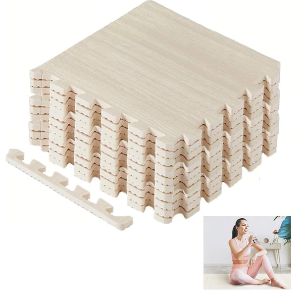 12 Pièces Tapis Puzzle EVA 30x30cm - Sol Interlock Antichoc avec Bordure - Pour Salon/Garage/Salle de Sport - 11 Pieds Carrés