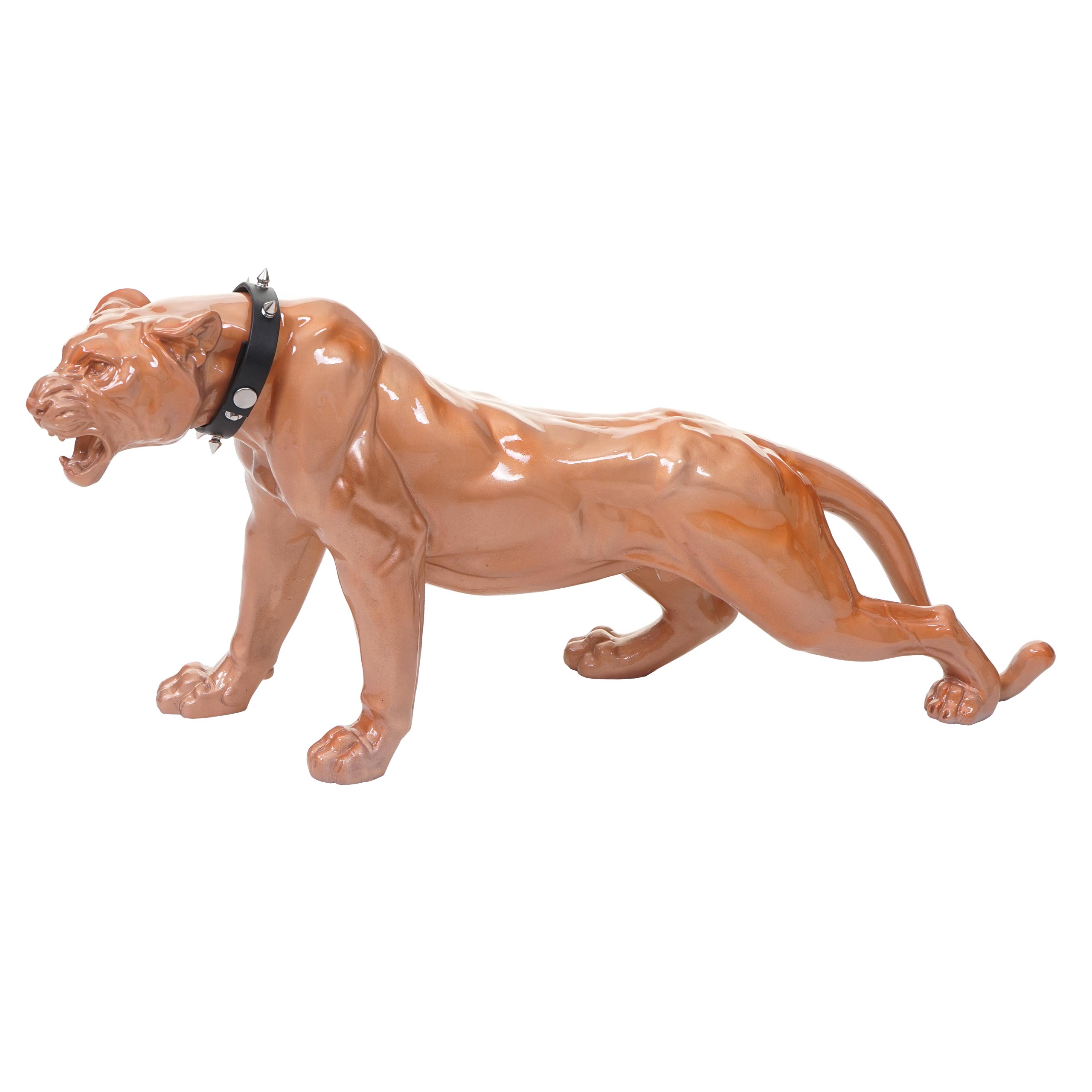 Figura decorativa leopardo 59cm, escultura de poliresina pantera, interior/exterior ~ antiguo alto brillo con collar