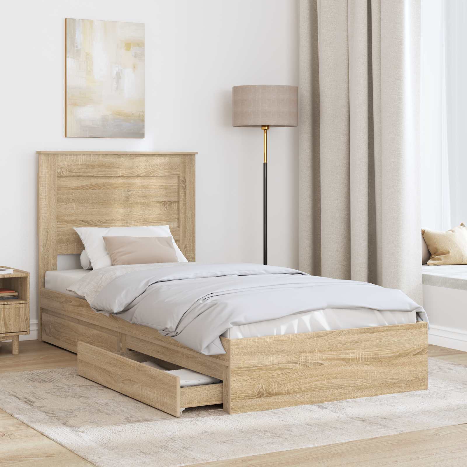 Lit avec rangement, panneau de bois, chêne, pour la chambre, 75 × 190 cm - 3
