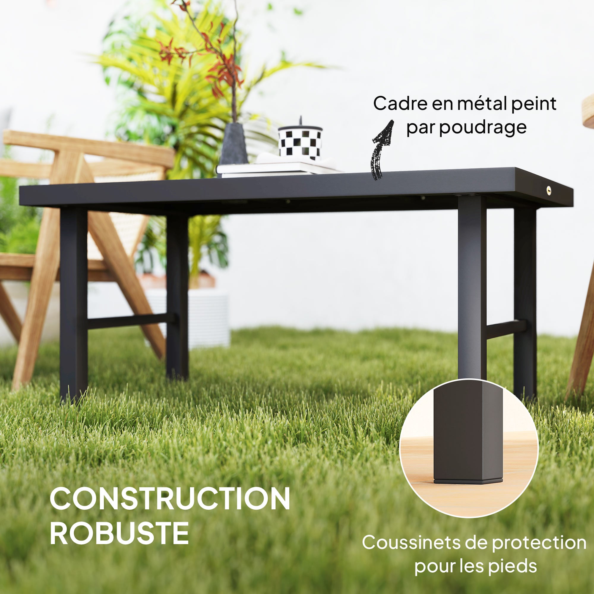 Table basse de jardin rectangulaire en Métal Gris - 5