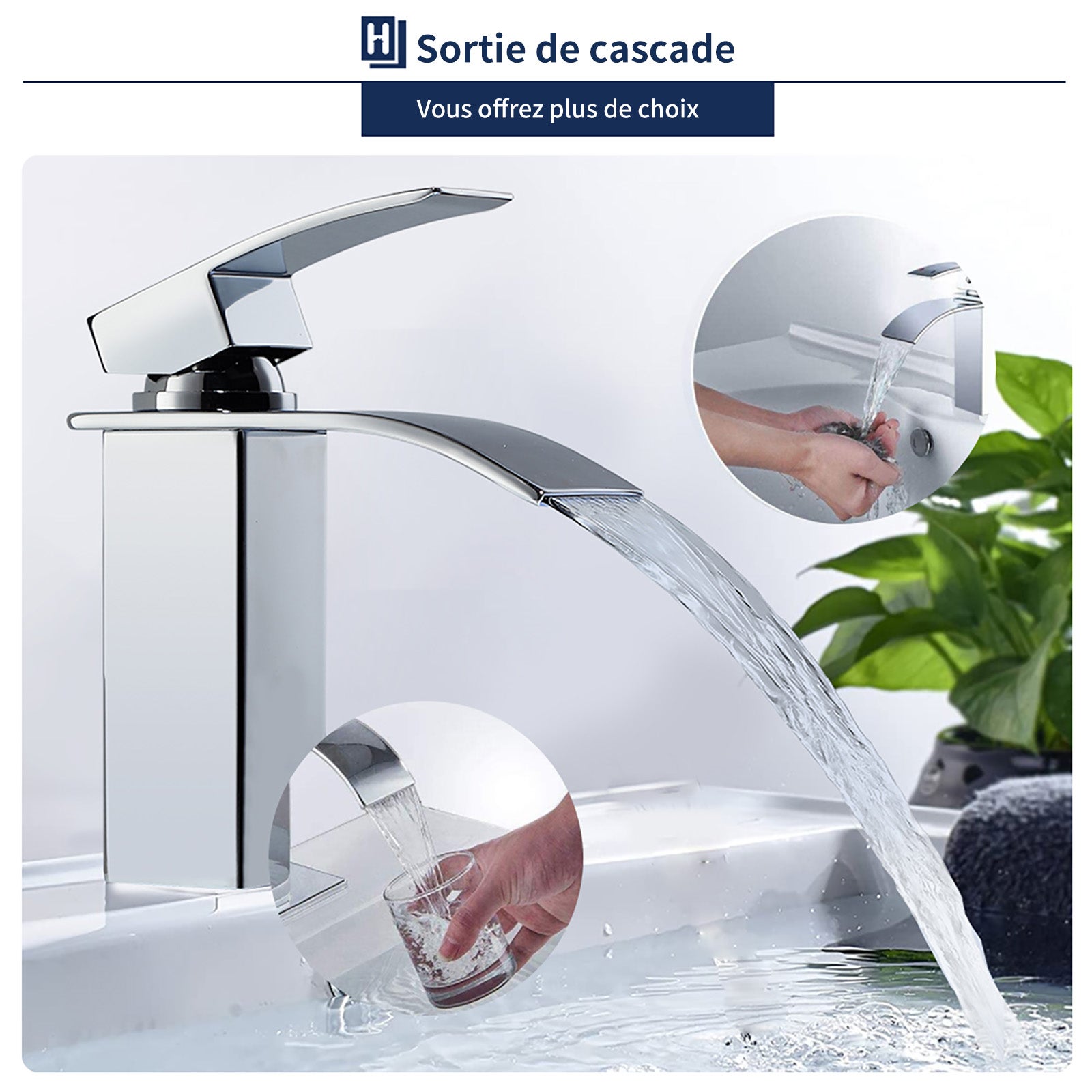 Rubinetto da bagno a cascata Miscelatore lavabo in ottone Rubinetto a due vie cromato - 2