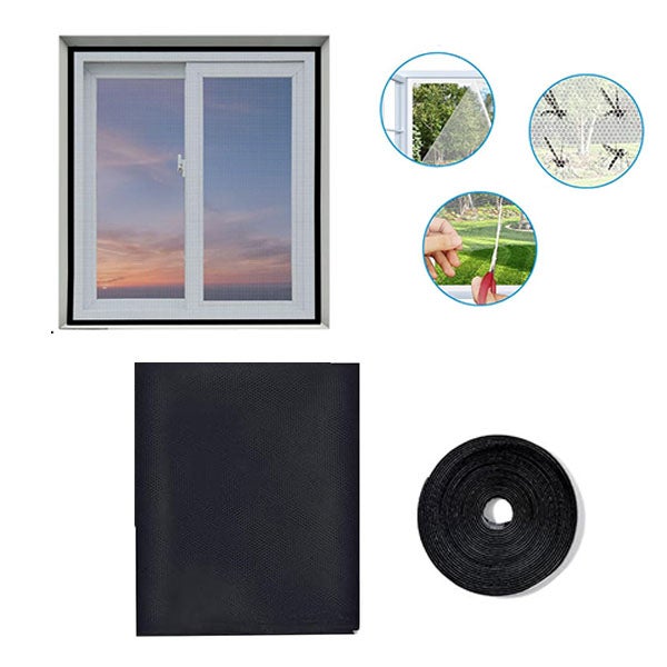 1 szt. moskitiery okiennej, z 1 taśmą samoprzylepną, 150 x 200 cm samoprzylepna siatka przeciw owadom, wycinana moskitiera okienna (czarna)